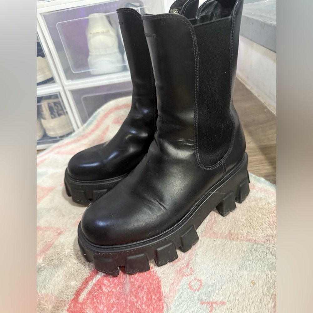 Prada monolith boots black